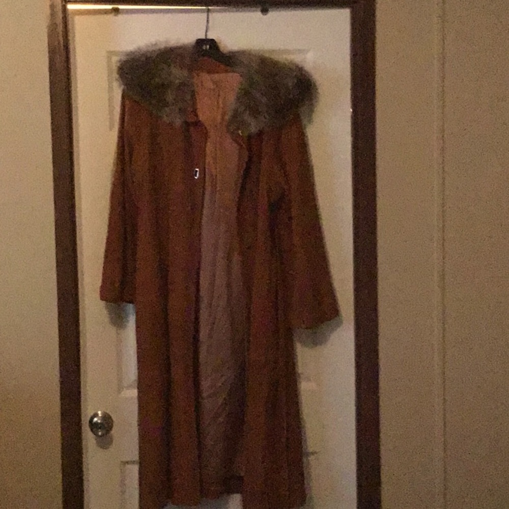 Suede leather maxi coat.